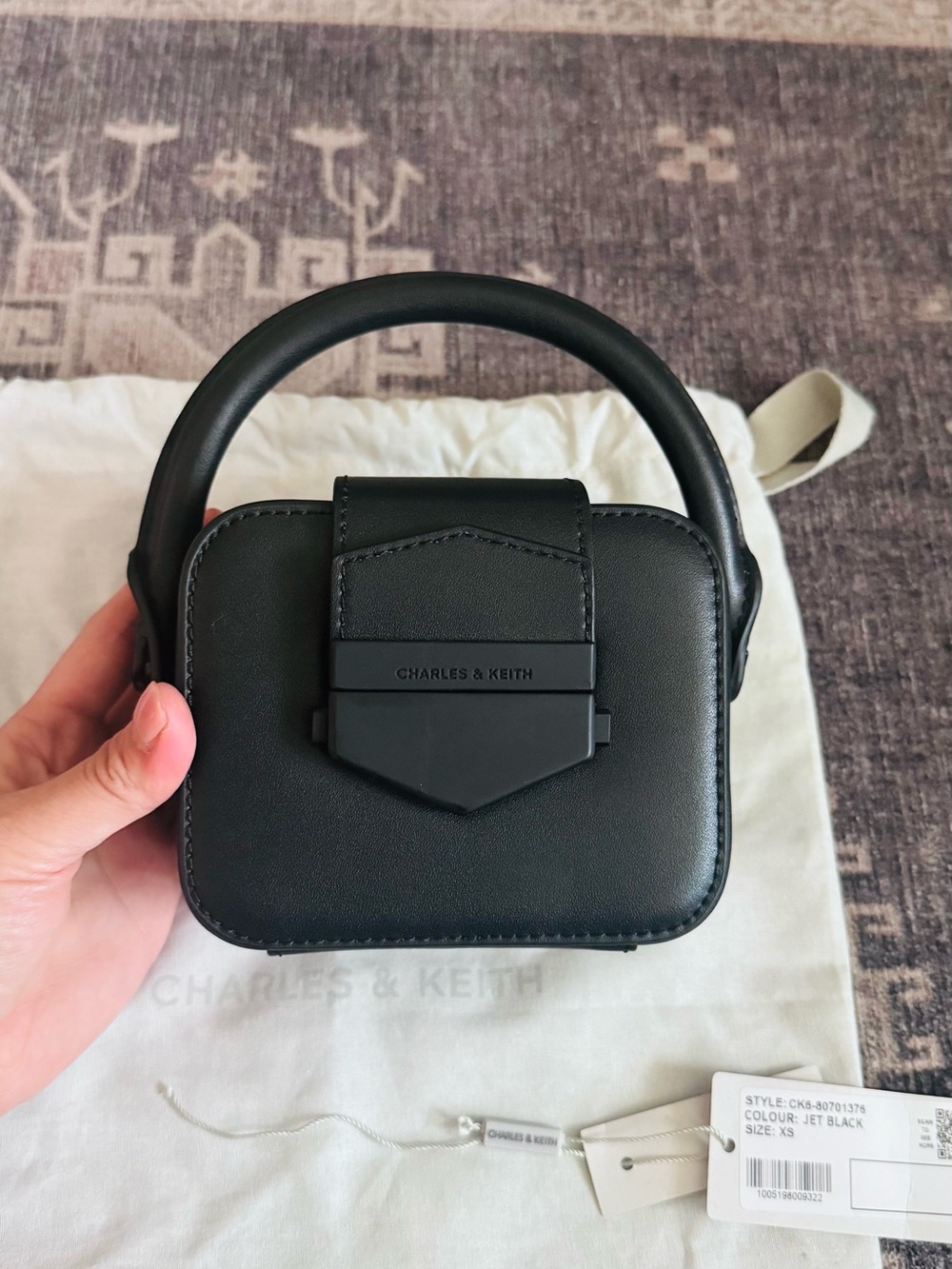 Charles & Keith Vertigo Boxy Top Mini Top-Handle Satchel - Black - Size XS